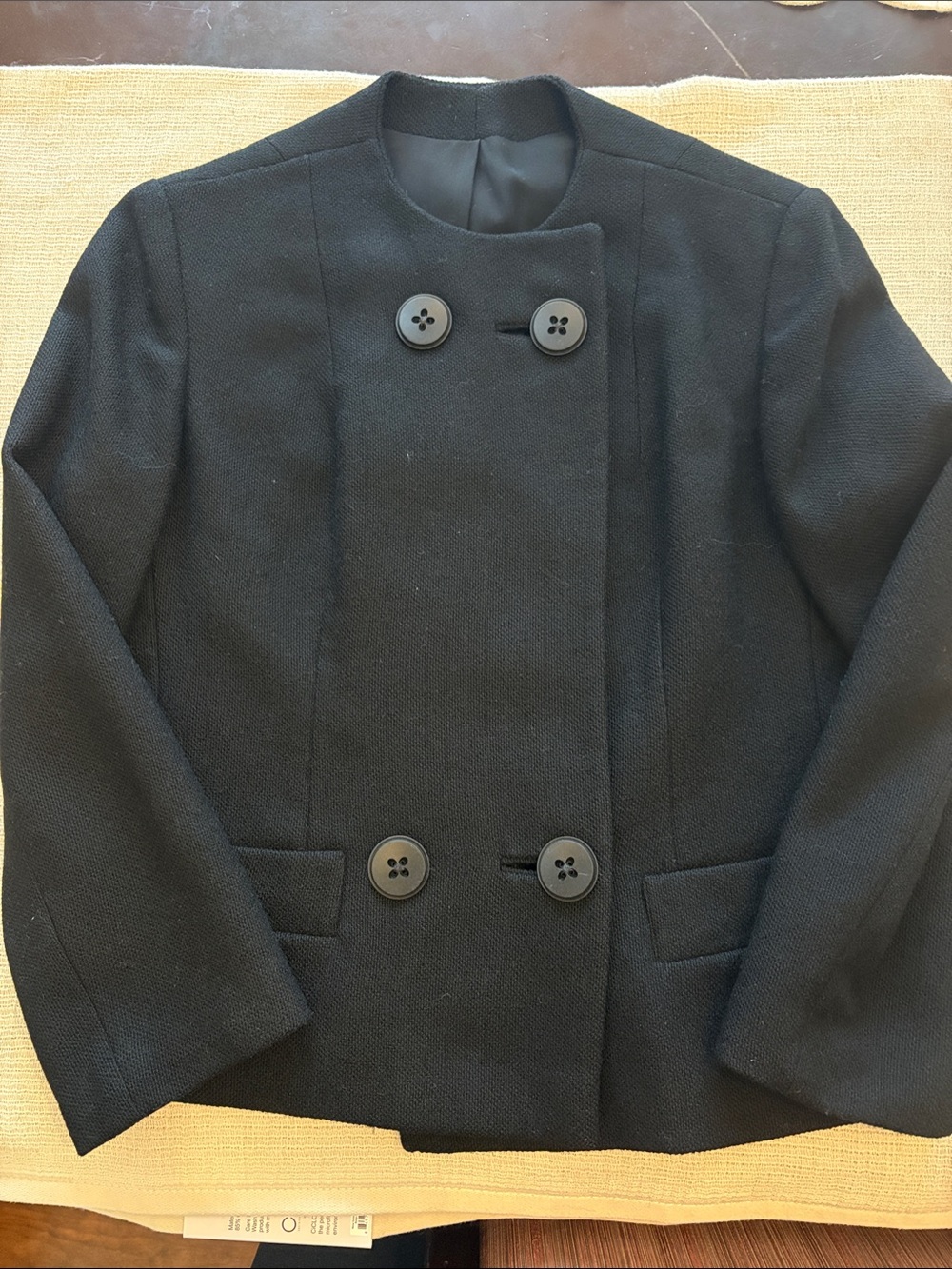Classic Black Double-Breasted Wool Womens Peacoat size medium